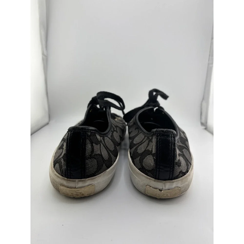 Coach Womens Signature Monogram Low Top Sneakers Black Grey Gold Size 11